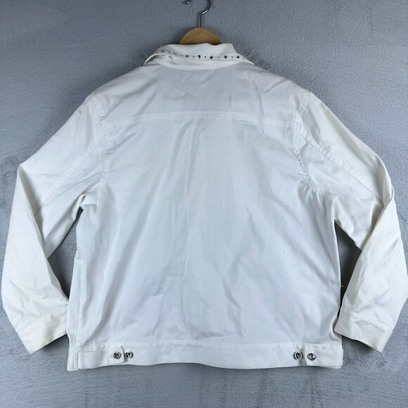 Maggie Sweet Denim Jacket Beaded Butterfly Detail Womens White Size Large Petite - Picture 2 of 12